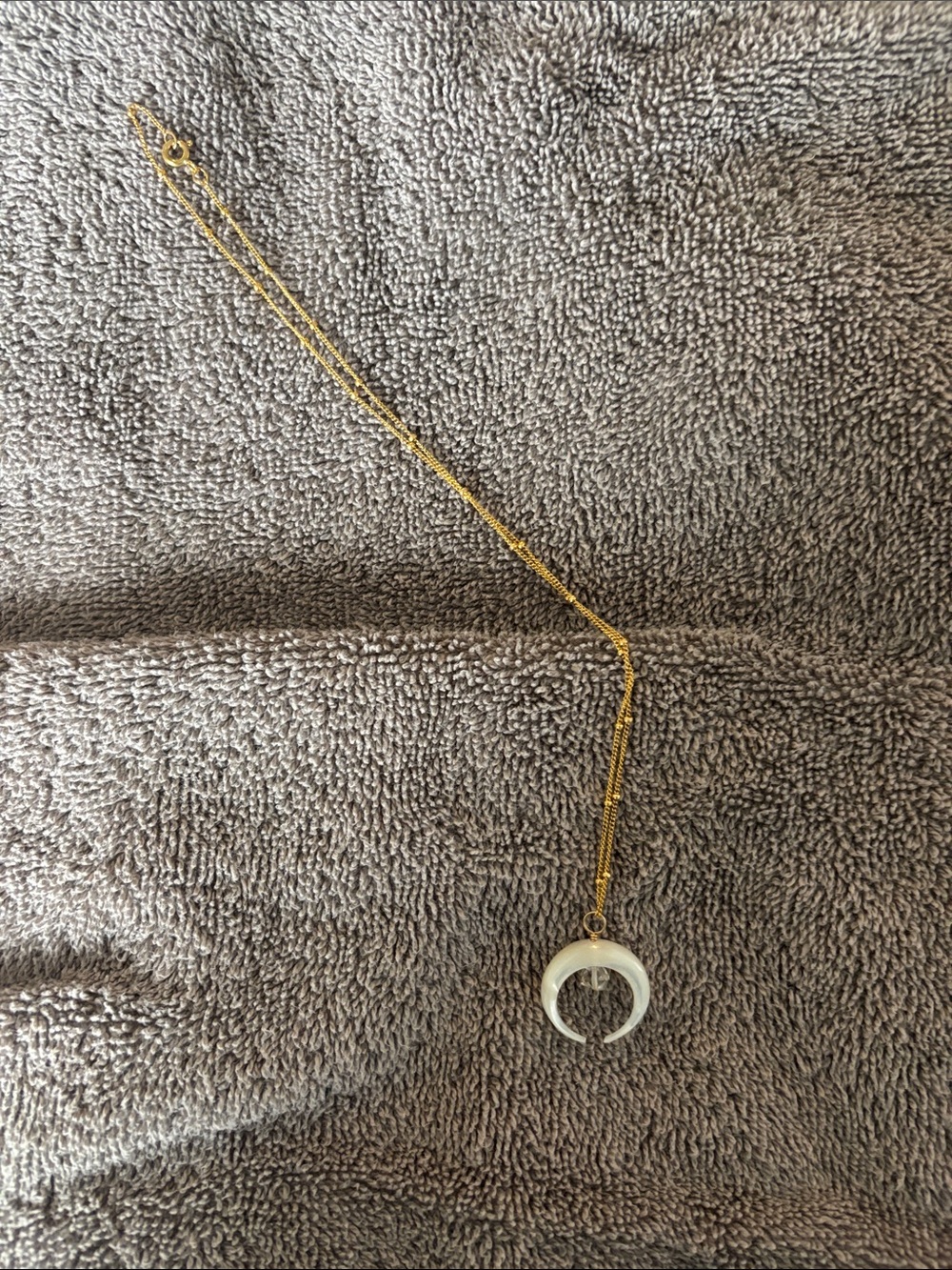 Gold Chain Necklace with White Crescent Pendant